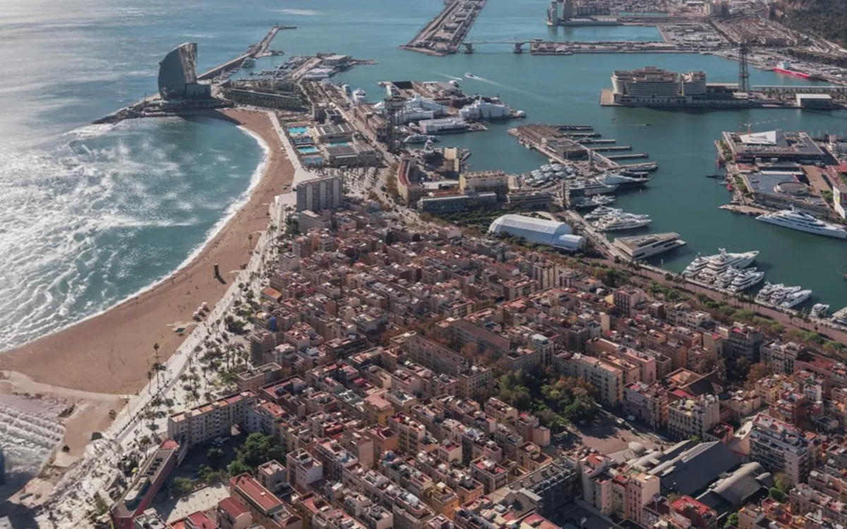 The old harbour and Barceloneta seen from a helicopter