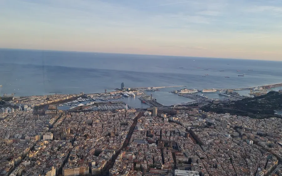 Barcelona and its coastline seen from the air
